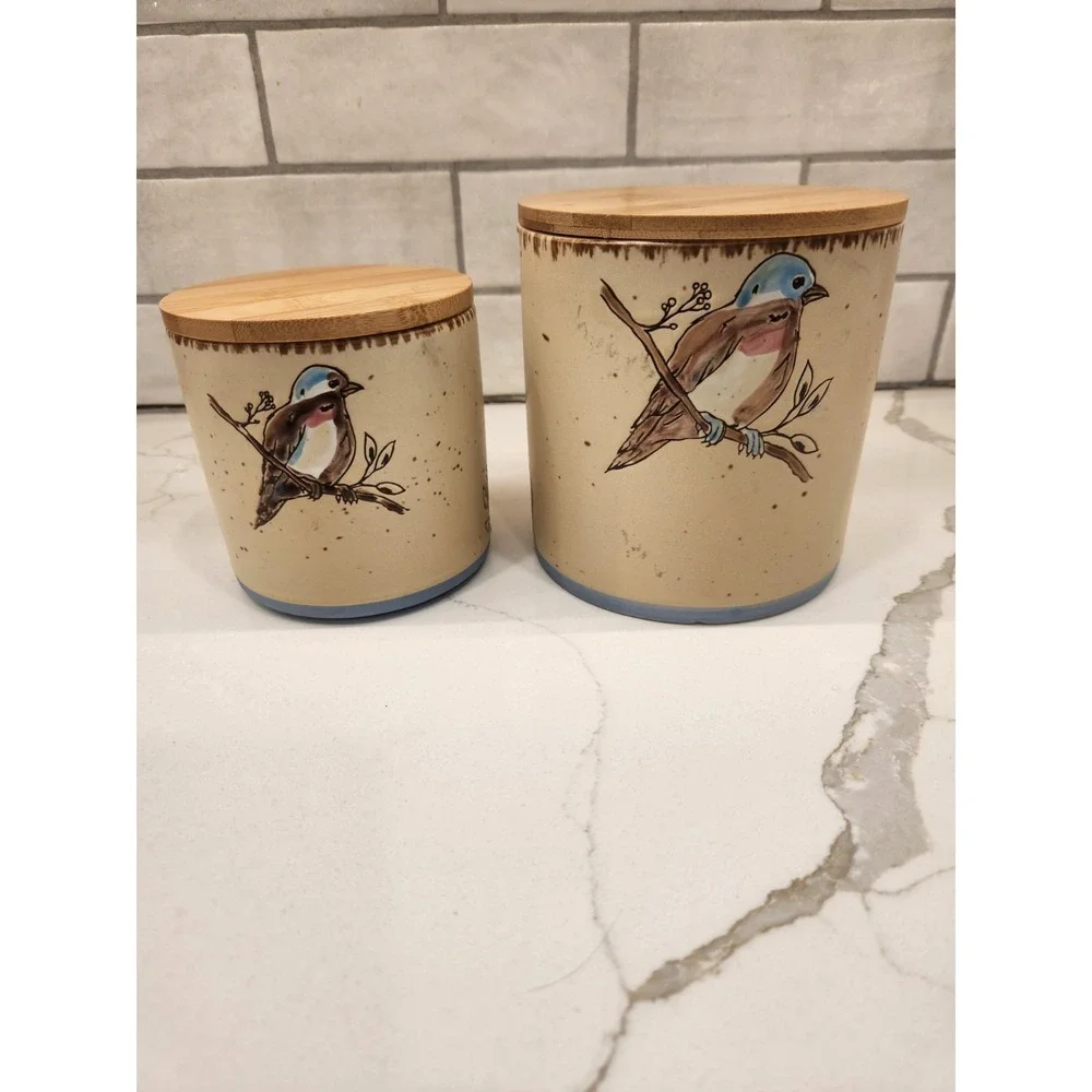 Set Of 2 InHomestylez‎ Canister Set Spectrum Bluebird Spring Birds 4